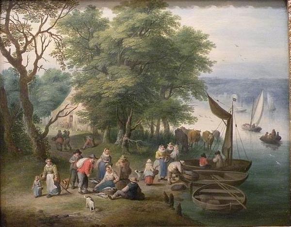 Theobald Michau Retour de la peche, par Theobald Michau. Musee des Beaux-Arts de Rennes. oil painting picture